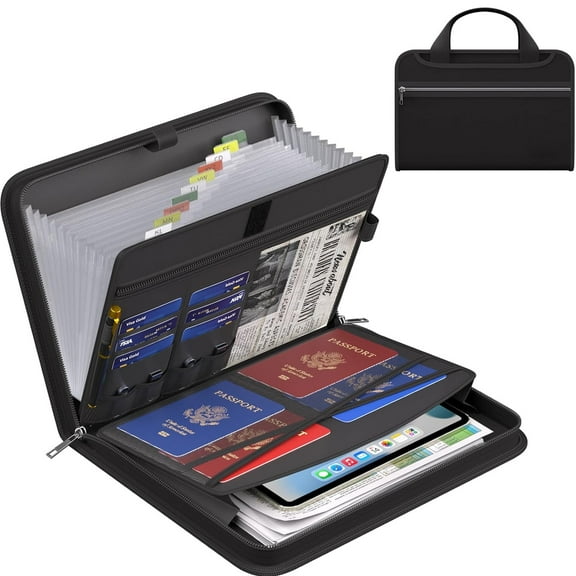 Oronfiva Accordion File Organizer, Fireproof Water Resistant Expanding File Folder with 13 Pockets Document Organizer with Handle & Labels, Portable Home Office Travel Safe Storage for Letter A4 File