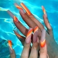 thumbnail image 1 of Uñas postizas Apuakthei con pegamento, uñas postizas extra largas, uñas acrílicas con punta francesa para mujer, uso diario, fiesta, 24 piezas/juego (líneas naranjas), 1 of 7