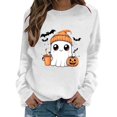 thumbnail image 2 of Womens Sweatshirt Casual Coffee Ghost Pumpkin Graphic Crew Neck Long Sleeve Pullover Cutecore Streetwear Halloween Top Fall Spring Outfits White 2XL, 2 of 6
