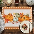 thumbnail image 4 of Happy Thanksgiving Placemats Set of 4 Fall Pumpkins Harvest Plaid Wood Texture Heat Insulated Linen Place Mats, Washable Stain-Proof Table Mats for Dining Tables Holiday Decor 13x19inch, 4 of 9