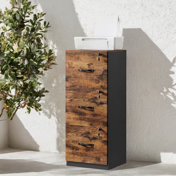 3 Drawer File Cabinet with Lock, Printer Stand, Office Filing Cabinet Organizer for A4 and Letter Size Files Maximize Office Productivity with the Lockable 3 Drawer File Cabinet