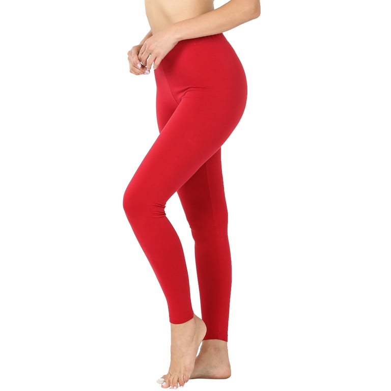 Women High Waist Basic Full Length Daily Soft Leggings (Dark Red, Large)