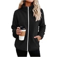 thumbnail image 2 of thefmos Women's Full Zip Long Sleeve Fleece Jacket with Pockets Solid Color Casual Outerwear Fashion Fall Winter Outfit, Black 2XL, 2 of 7