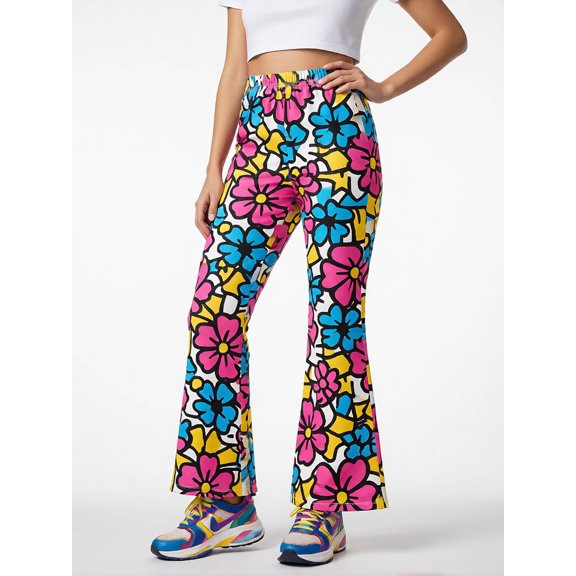 11-12Y Girls Colored Flared Pants Digital Print Trousers Slim-Fit Wide Leg Flare for Spring Summer Autumn