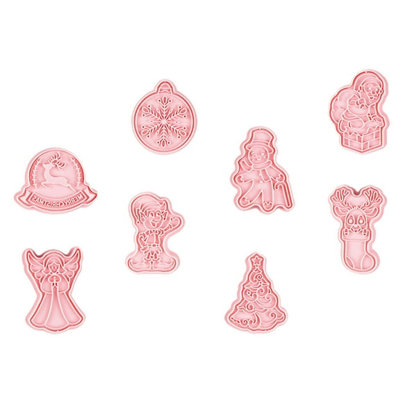 GOOHOCHY 8Pcs Cookie Stamps for Making Decorative Cookies with Pink PP Material
