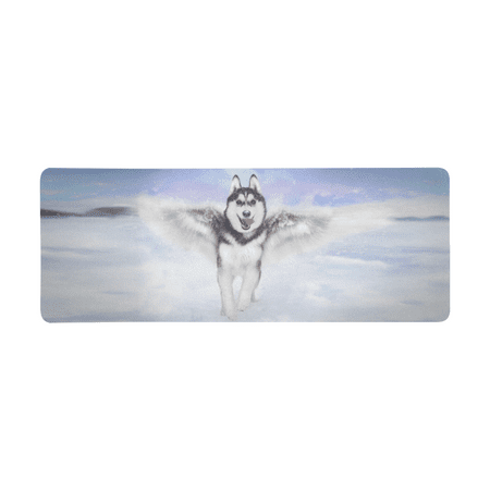 SUNENAT Soft Extra Extended Large Gaming Mouse Pad with Stitched Edges  31.5 x 12In  Desk Pad Keyboard Mat  Non-Slip Base for Office & Home  Funny Winged Husky Cute Pet Dog