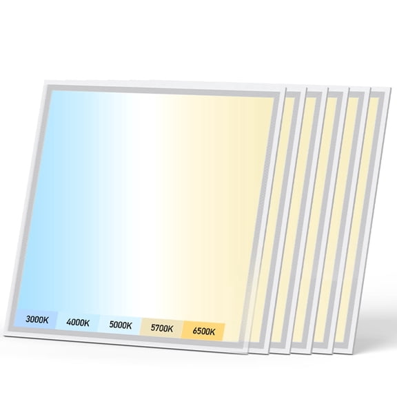 6 Pack 2x2 LED Flat Panel Light, 5 Color Temperature 3000K-6500K, 30-50W Dimmable, Commercial & Home Ceiling Fixture