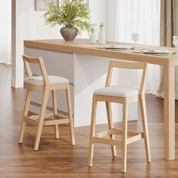 Christopher Knight Home 39.6" Modern Bar Stools, Wood Frame with Natural Finish, Beige Upholstery, Set of 2