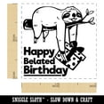 thumbnail image 2 of Happy Belated Birthday Sloth Friend with Present Self-Inking Rubber Stamp Ink Stamper - Lime Green Ink - Small 1 Inch, 2 of 7