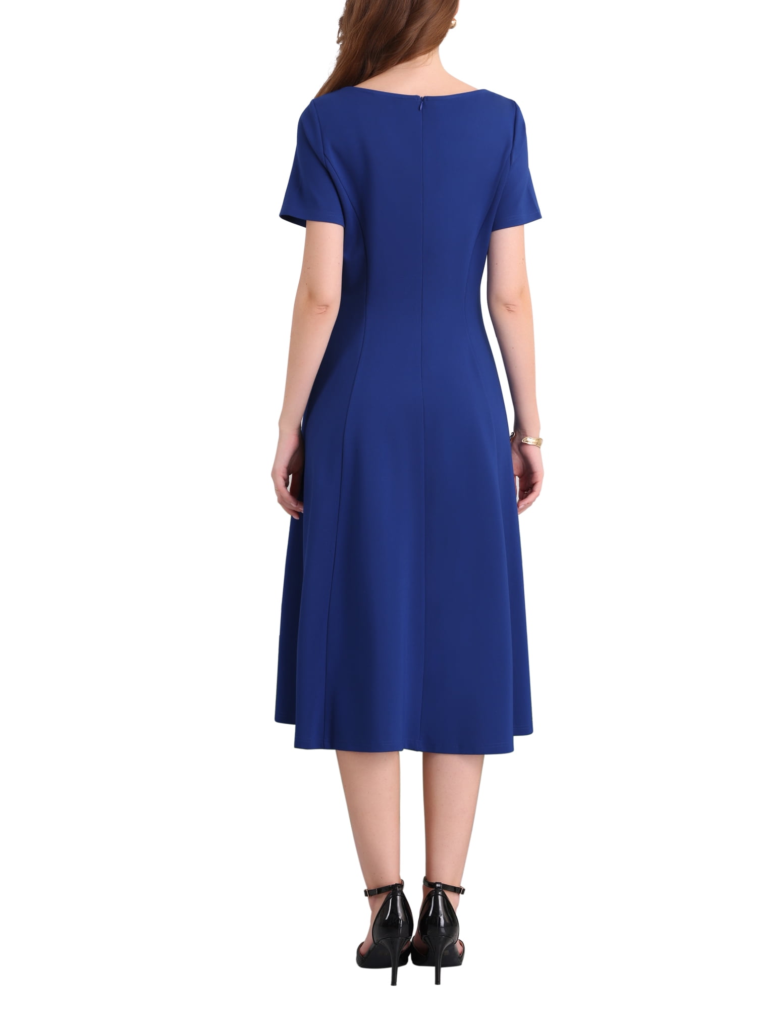 DARING DIVA Women's Boat Neck A-Line Midi Dress for Work Events 2XL Royal Blue