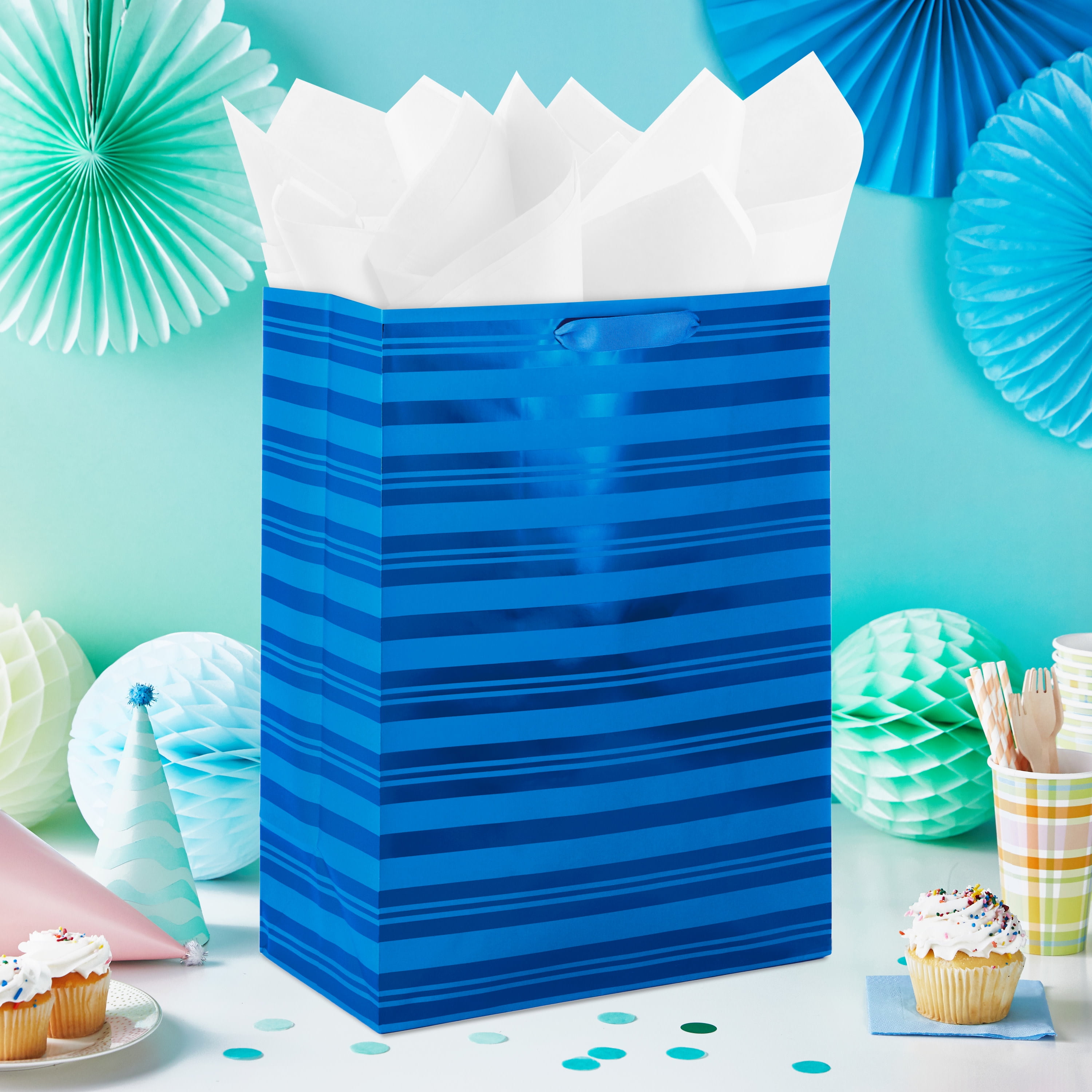 Hallmark Oversized 14.75 in. Gift Bag (Blue Foil Stripes)