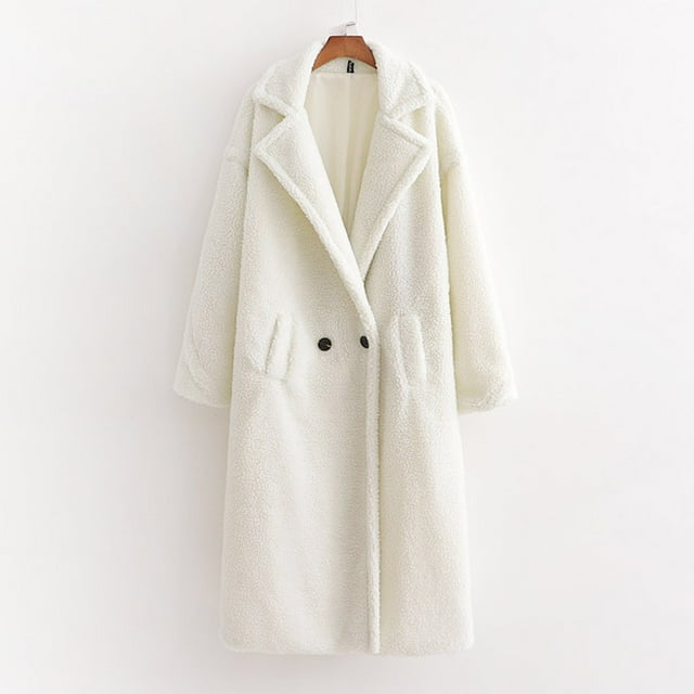 Chaquetas y abrigos casuales sin capucha de manga larga para mujer, cárdigan holgado de color liso para otoño e invierno, abrigo largo grueso y cálido de manga larga con peluche artificial para mujer
