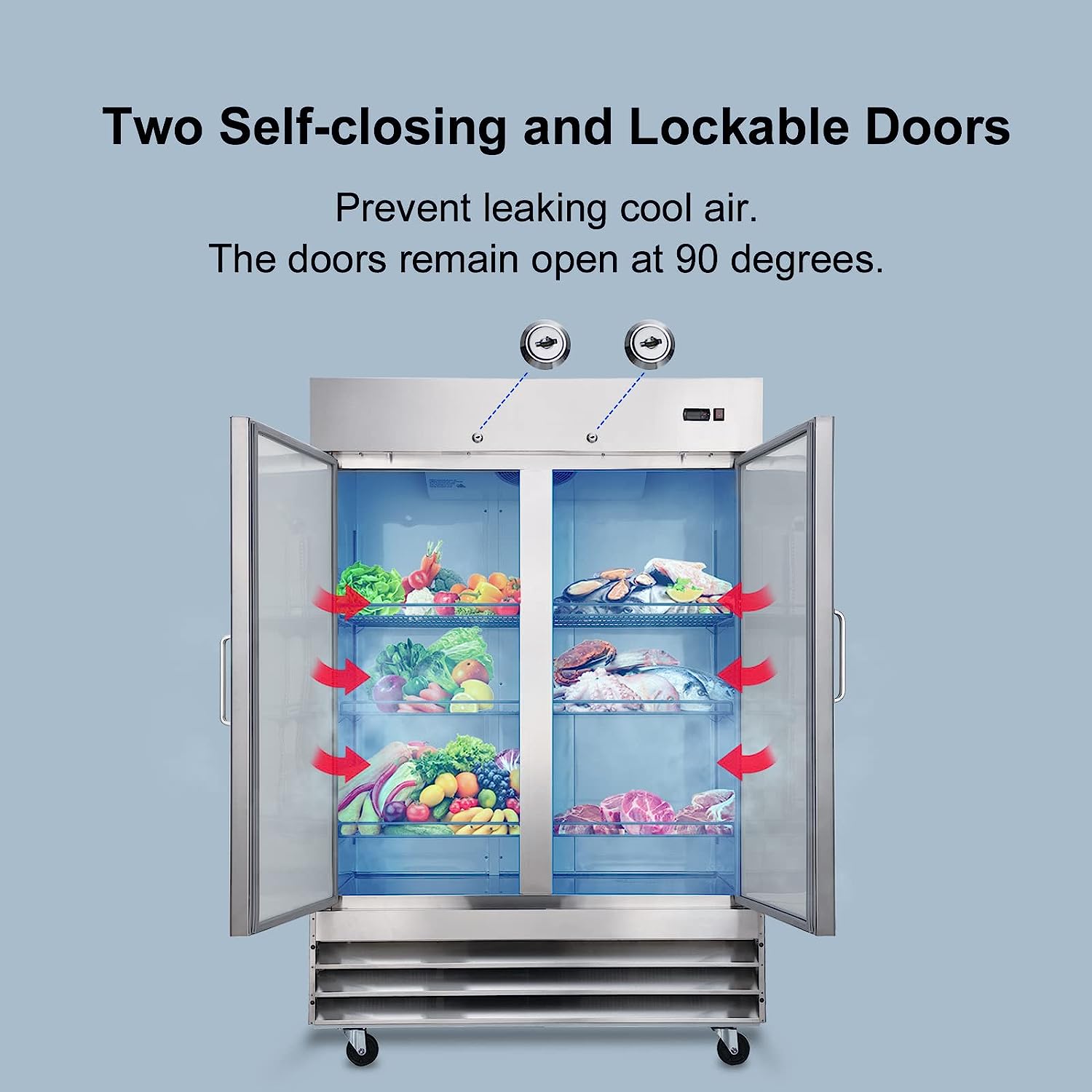 Smad 47 Cu ft Commercial Refrigerator, Frost Free Upright Display Reach-in Fridge, Stainless Steel