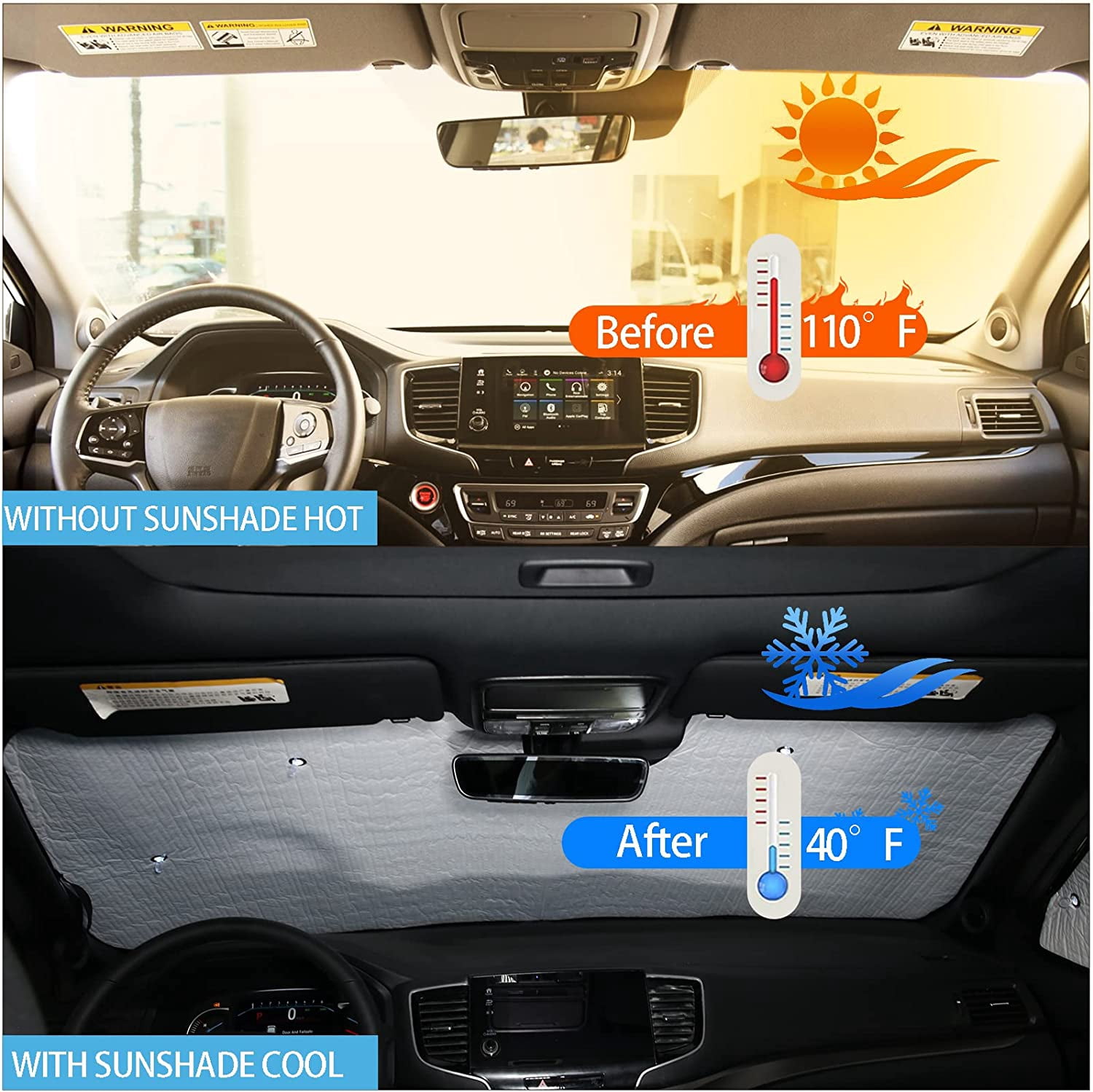 Full Car Window Shades for Honda Pilot 2016-2022 Accessories, UV Protection Heat Insulation Front & Rear Windshield Sunshade, Foldable Side Sun Visor Keep Vehicle Cool Set of 8