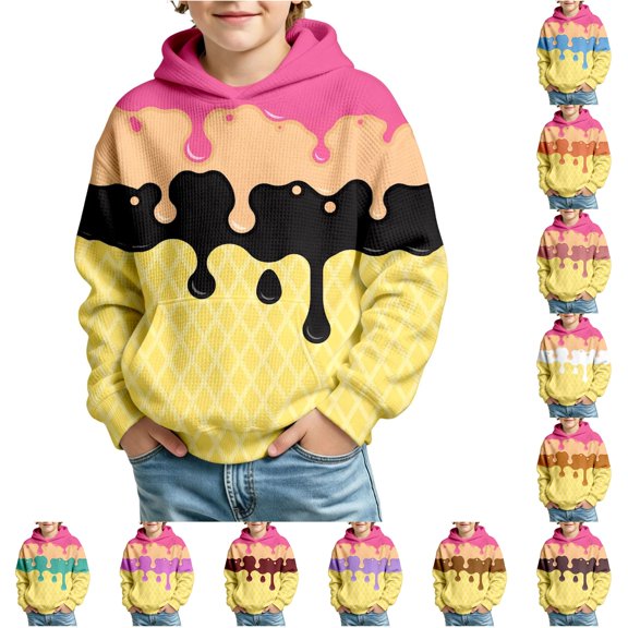 XAOFW Boys Hoodies Long Sleeve Knit Hooded Sweatshirt With Ice Print And Front Pocket Loose Fit Pullover Hoodies For Casual Daily Wear Stylish Tops 2-3 Years