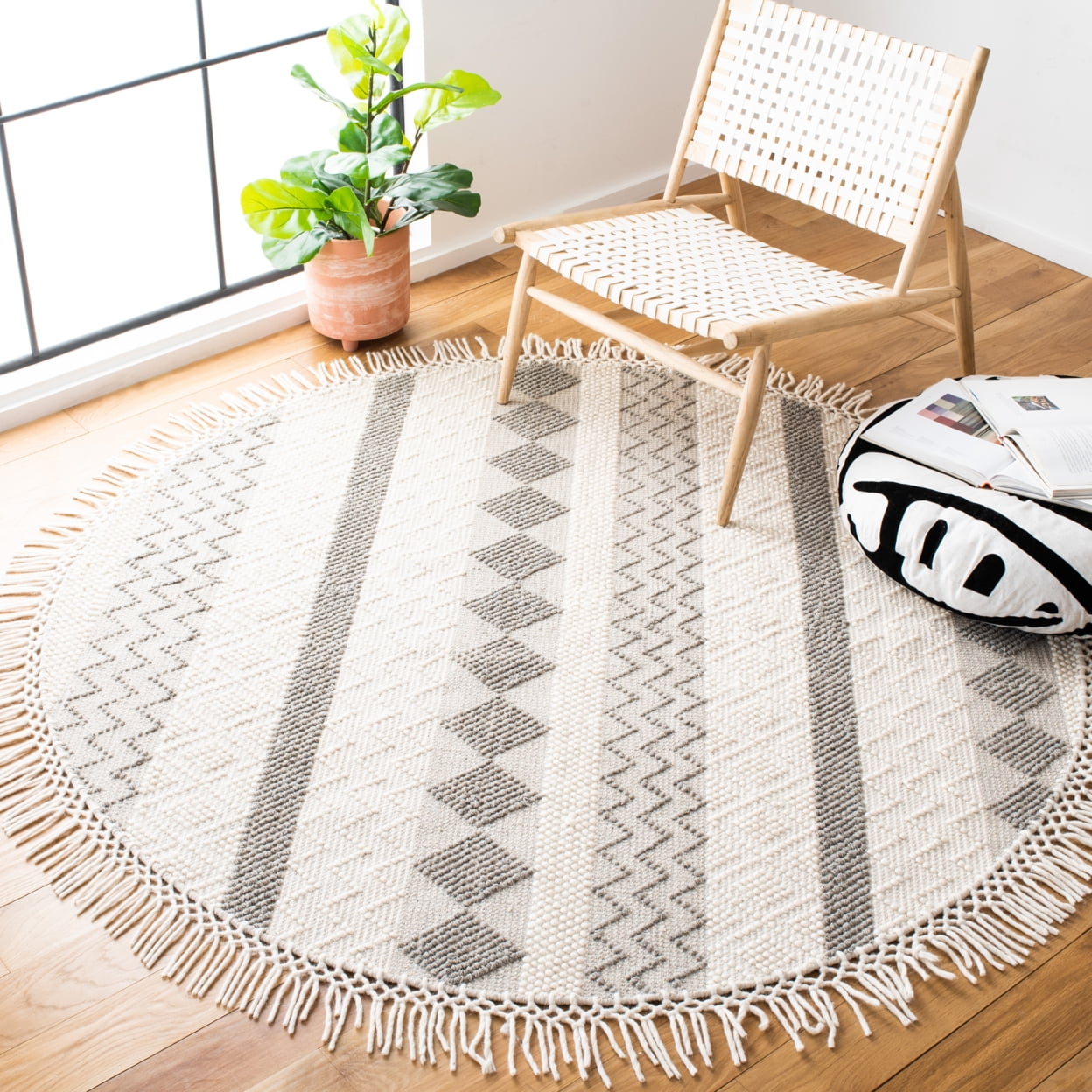 SAFAVIEH Natura Elvin Geometric Wool Area Rug, Ivory/Grey, 5' x 8'