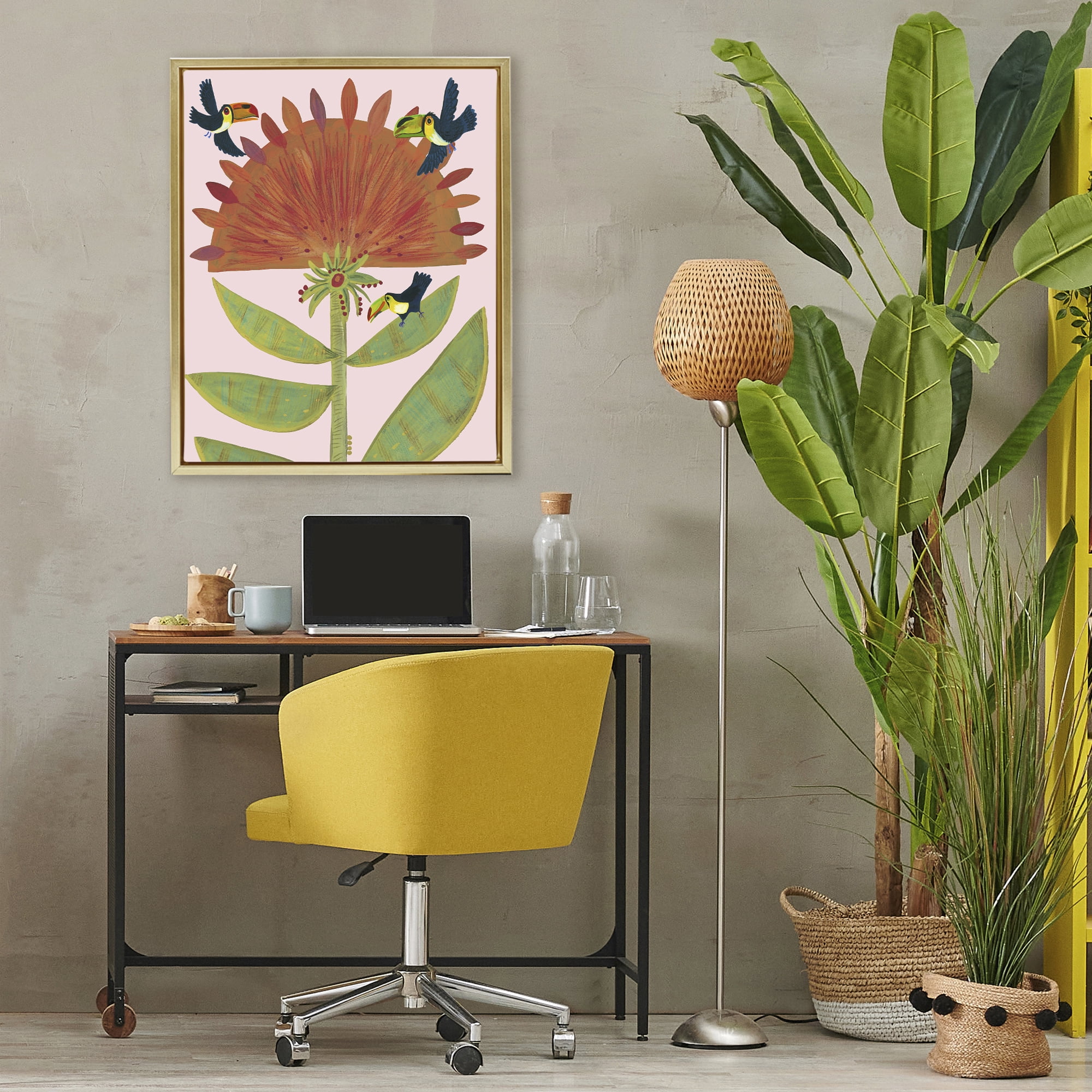 Stupell Industries Tropical Plant & Toucans Gold Framed Floater Canvas Wall Art, design by Kay Widdowson