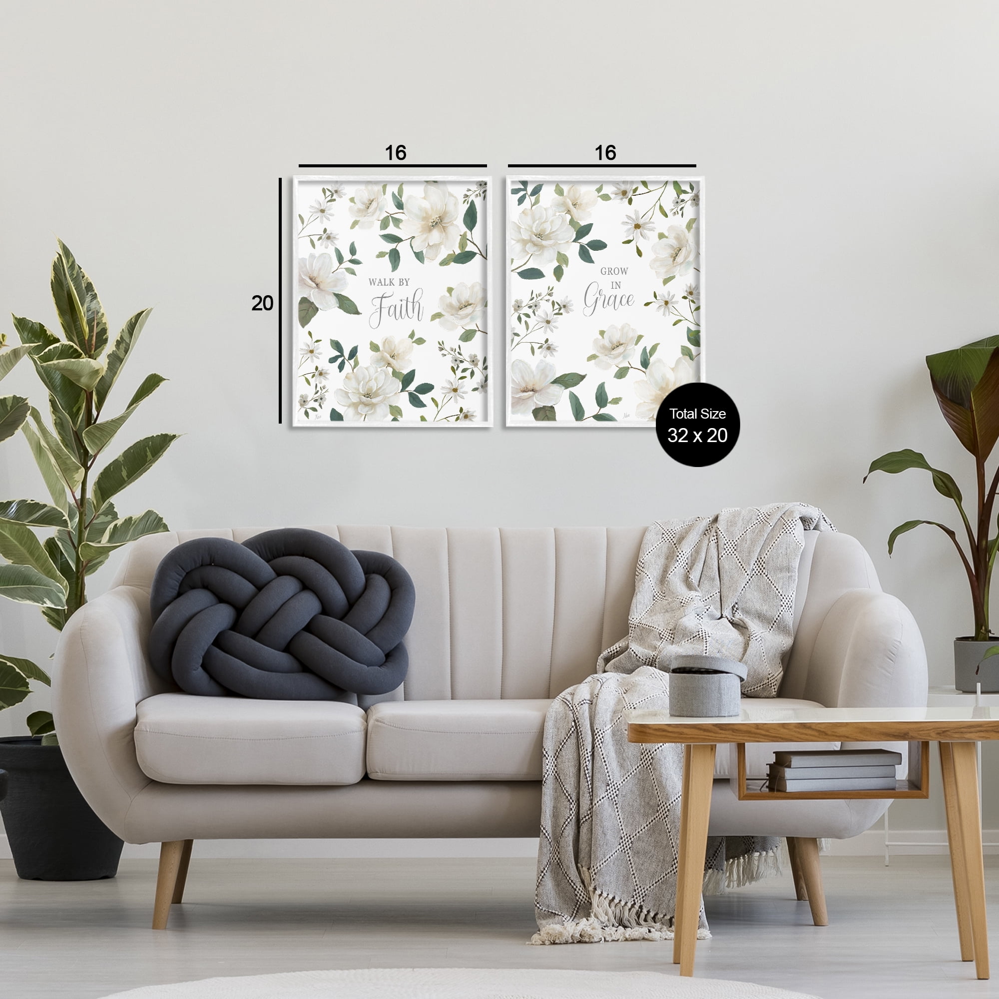 Stupell Industries Spiritual Faith Sayings with Florals 2 Piece White Framed Giclee Art Set, design by Nan