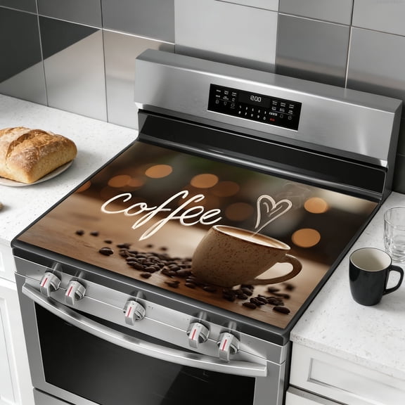 Stove Top Cover for Electric Stove, 28" x 20" Heat Resistant Anti-Slip Glass Cooktop Protector Mat, Multi-Purpose Stove Cover for Kitchen Countertop, Scratch & Dust Protection, Coffee Lover Gift