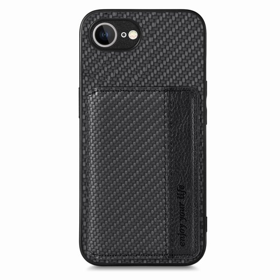 Compatible With iPhone 16e Phone Case,Back Magnetic Flip Kickstand,With Card Slots,PU Leather Fiber Pattern Shockproof Rugged Ultra Slim Phone Case Cover For iPhone 16e,Black