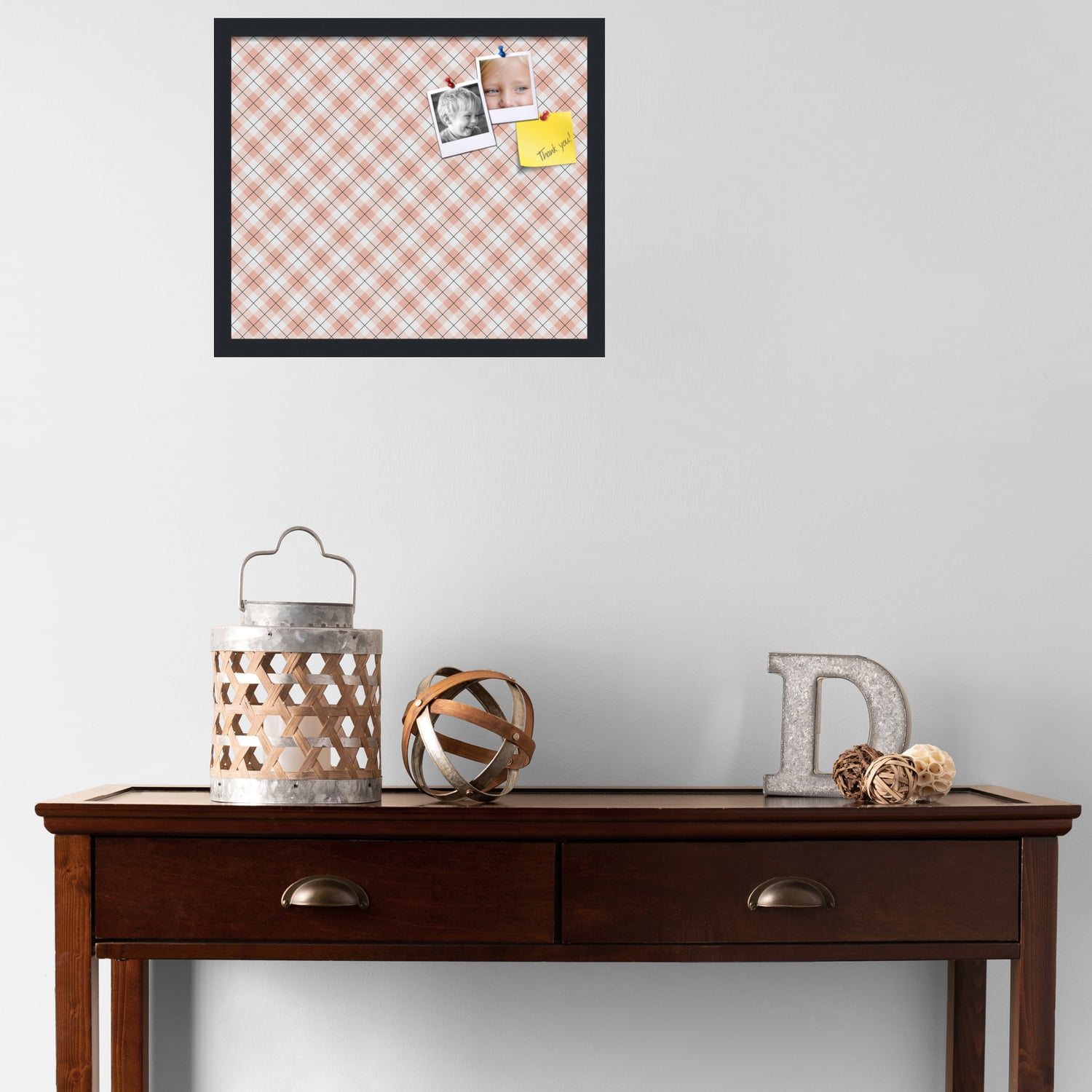 PinPix ArtToFrames 18x15 Custom Cork Bulletin Board Argyle Tan   Poster Board Has a Fabric Style Canvas Finish, Framed in Satin Black (PinPix-643)