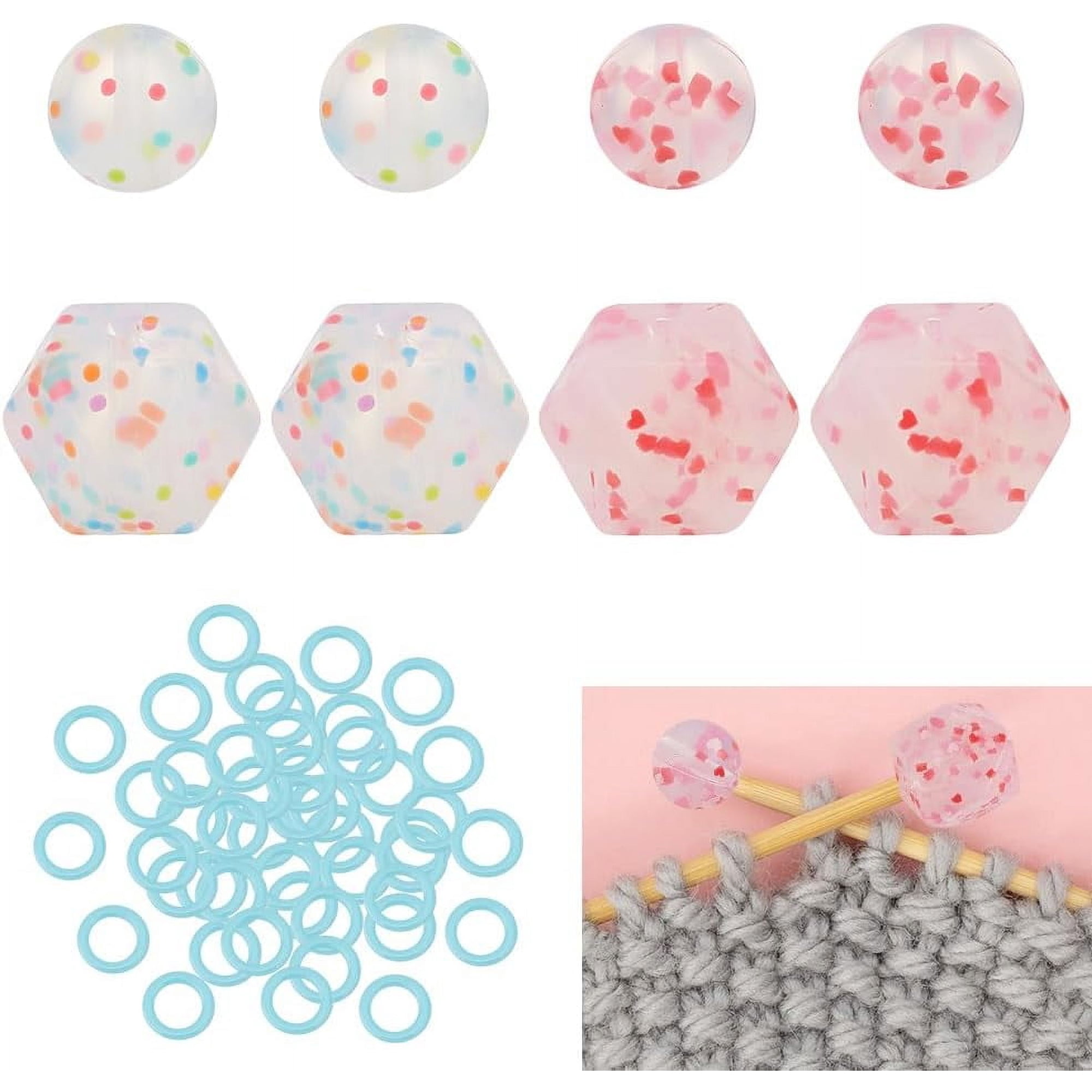 16Pcs 4 Styles Cornerless Cube & Round Silicone Knitting Needle Stoppers 50Pcs Plastic Knitting Stitch Marker Rings Mixed Color Craft Supplies
