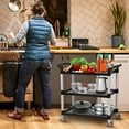 thumbnail image 2 of AOILE 3-Tier Service Cart, Heavy Duty Food Service Cart with Lockable Wheels, 360 lbs Capacity, Black, 2 of 7
