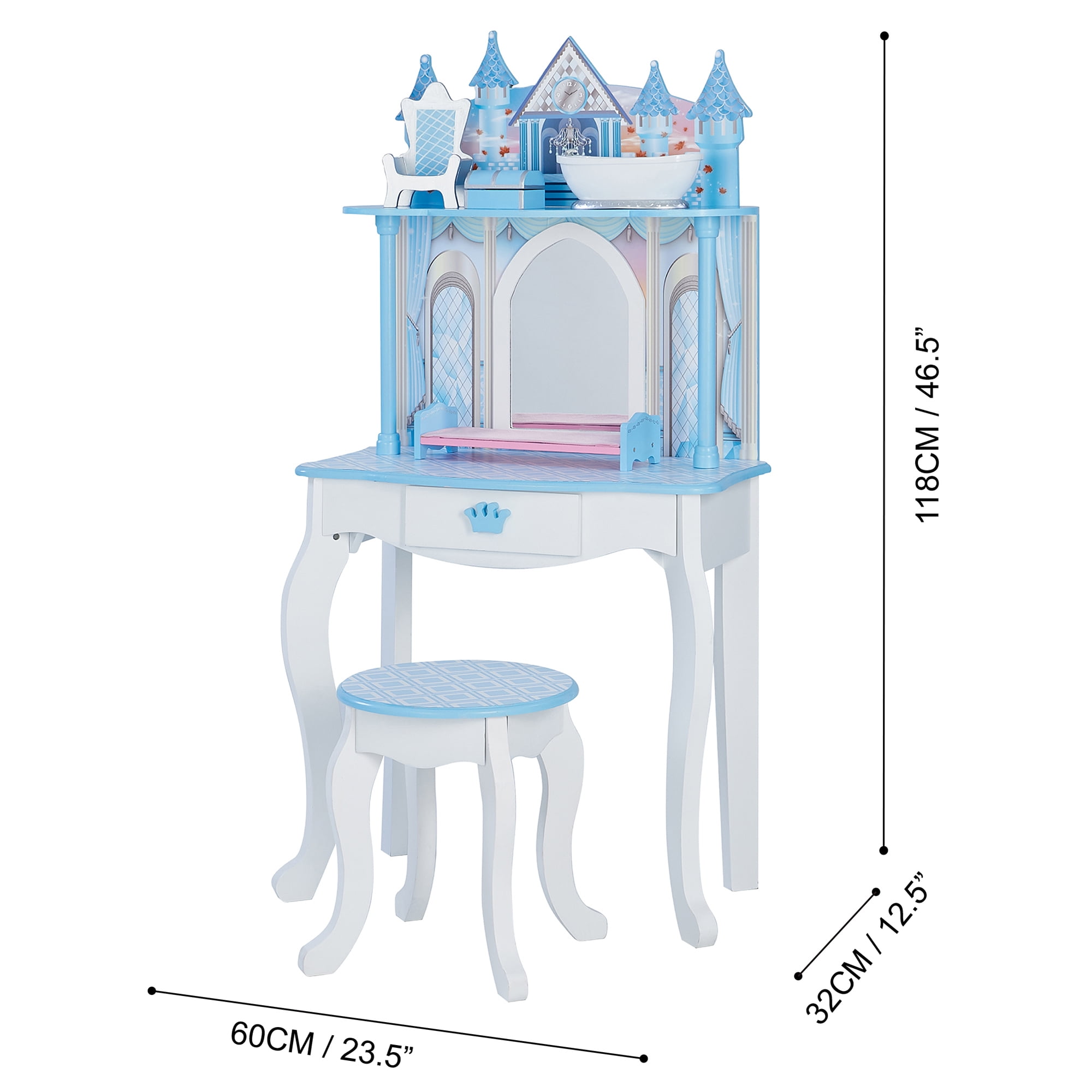 Teamson Kids - Dreamland Castle Play Vanity Set - White / Ice Blue