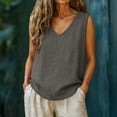 thumbnail image 2 of Auralook Womens Linen V-Neck Crop Tops Summer Casual Loose Cotton Linen Sleeveless Tank Top, 2 of 9