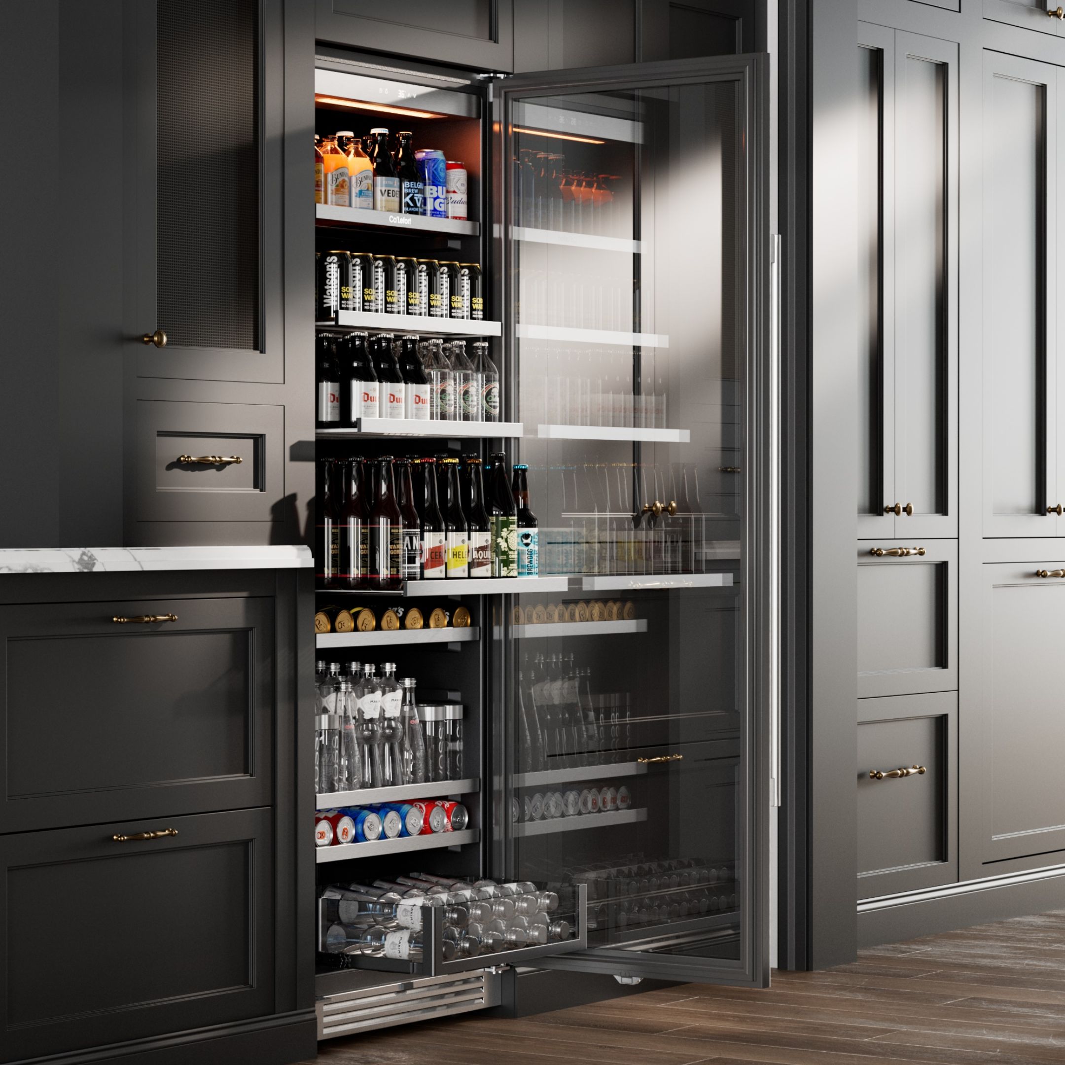Calefort 373 Cans Beverage Refrigerators,Freestanding or Built-In Beverage Cooler with 3 Color LED Light for Home,Bar,Office