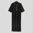 thumbnail image 3 of Mens Big & Tall Muslim Gowns with Pocket S-5X Plus Size Long Sleeve V Neck Robes Pullover Side Slit Ankle Length Going-Out Loungewear Robes, 3 of 3
