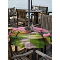 thumbnail image 2 of Outdoor Tablecloths with Umbrella Hole & Zipper, Nature Pink Green Round Tablecloths 60 Inch, Spring Country Oil Painting Flower Tree Waterproof Table Cloth, Patio/Pool/Picnic Table Covers, 2 of 8