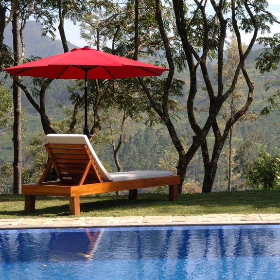 Bibana 9 ft Outdoor Patio Umbrella with Push Button Tilt, Easy Crank Lift, 8 Steel Ribs -Red