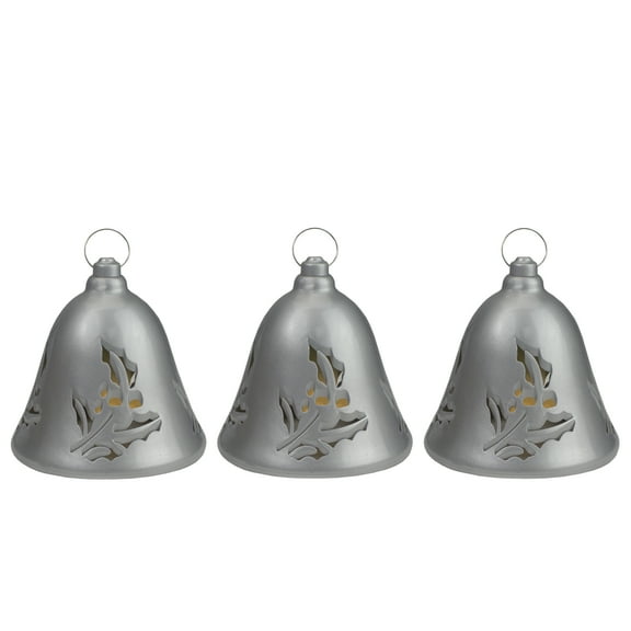 Northlight Lighted Musical Bells Christmas Decorations - 6.5" - Silver - Warm White - Set of 3
