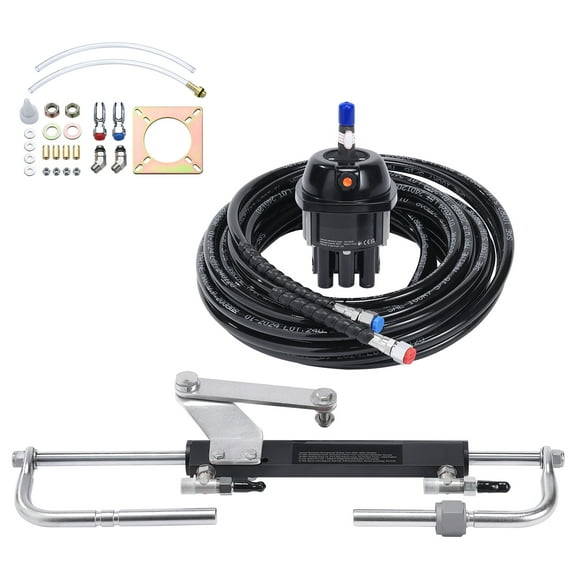 KFFKFF Hydraulic Steering Kit for Outboard Engines, Suitable for 90HP, Comprises Marine Boat Hydraulic Steering Mechanism, Helm Pump with Dual Lock Cylinder, and 20ft Hydraulic Steering Hose