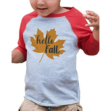 

7 ate 9 Apparel Kids Hello Fall Maple Leaf Raglan Red