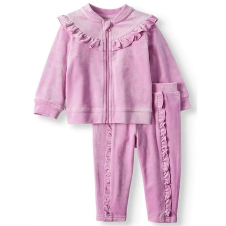 - Ruffle Velour Top & Jogger Pants Tracksuit, 2-Piece Outfit Set (Baby Girls)