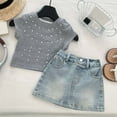 thumbnail image 2 of Clothes for Girls Clothing Sets Suitable For 3 10 Year Old For Casual Summer Wear. Blouse Top And Denim Short Skirt Set. Casual Clothing. Comfortable Elastic Material. For Daily Wear.(Size:7-8 Years), 2 of 8
