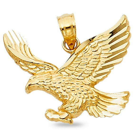 Solid 14k Yellow Gold Eagle High Polished Pendant Genuine Diamond Cut Charm Mens Womens Style New 17 mm x 21 mm