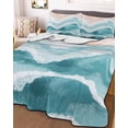 thumbnail image 2 of Quilts Twin XL Size, Turquoise Waves Coastal Soft Comforter Bedding Set for Bed, Teal Ombre Summer Beach Oceans Lightweight Quilted Bedspread with Pillow Cover(2 Pieces) for All Season, 68x98 Inch, 2 of 6