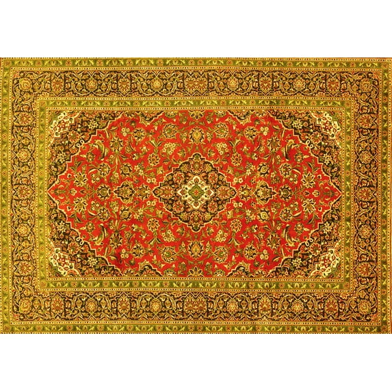Ahgly Company Indoor Rectangle Medallion Yellow Traditional Area Rugs, 6' x 9'
