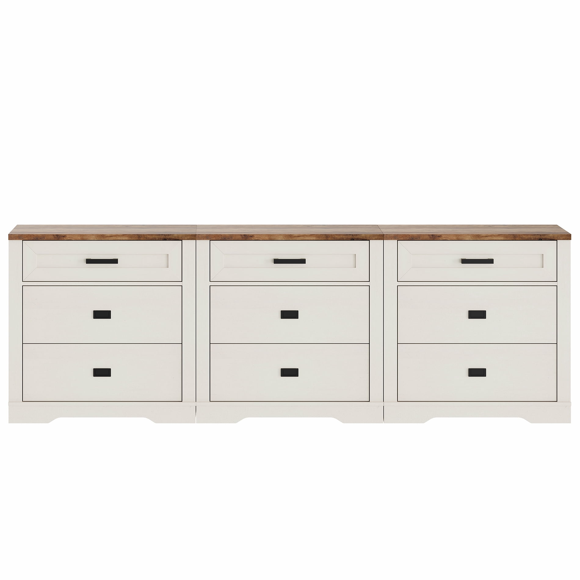 Farmhouse 9 Drawers Dresser for Bedroom,94 inch 3 in 1 Dresser with Small Chest of Drawers,Mid Century Modern Wooden Closet Storage Organizer for Living Room, Hallway,White