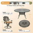 thumbnail image 2 of 9-Piece Patio Furniture Dining Set, Cast Aluminum Outdoor Conversation Set- 61" Round Patio Dining Table with Detachable Lazy Susan & 8 Cushioned Swivel Rocker Chair, 2" Umbrella Hole, Khaki, 2 of 8