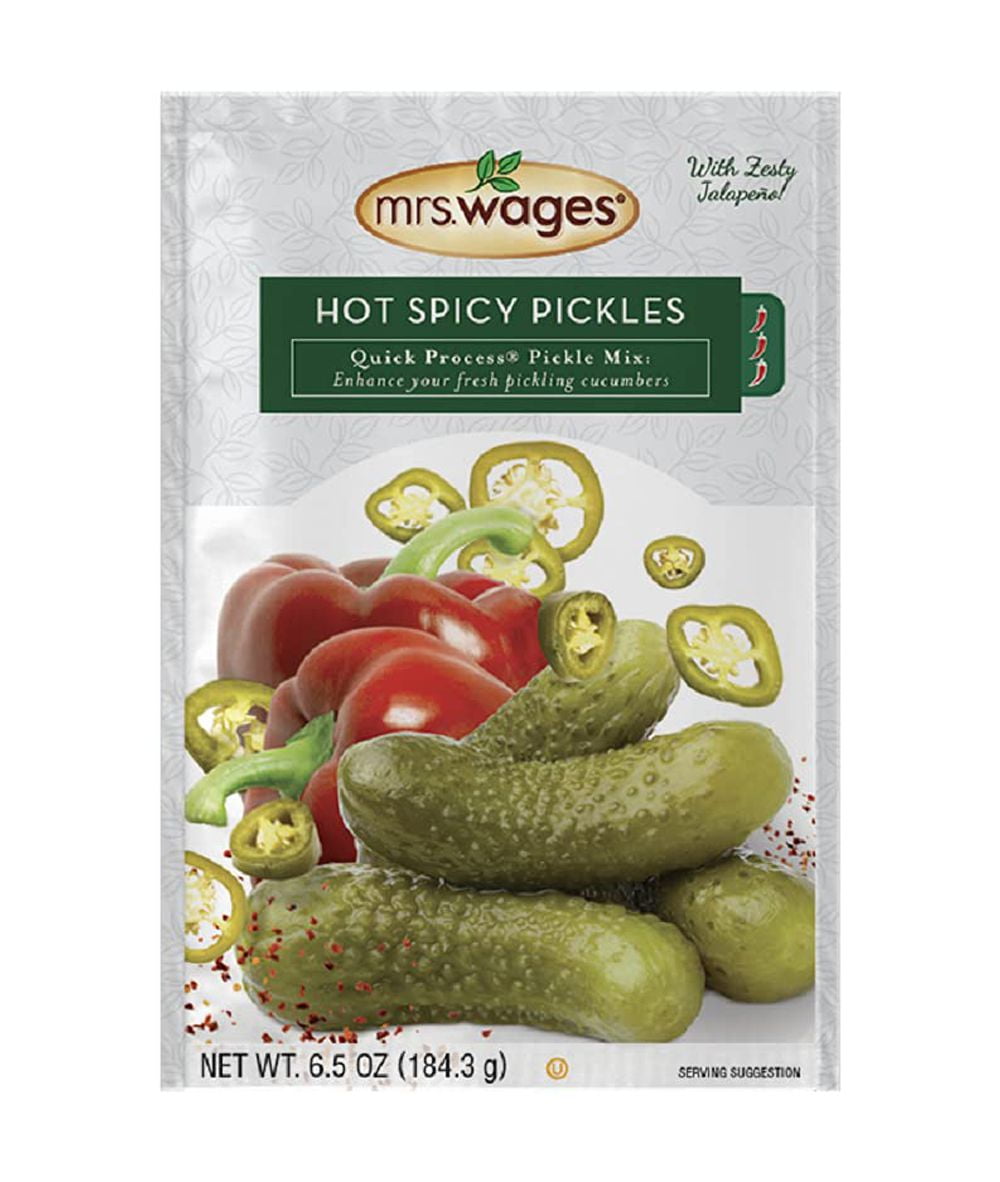 (2 pack) Mrs. Wages Hot Spicy Pickles Quick Process Mix | Simple-to-Use |Easy Way to Make Pickles | Zesty Jalapeno Pepper Flavor | 6.5 oz Packet