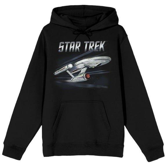 Star Trek NCC-1701 Warp Drive Long Sleeve Black Adult Hooded Sweatshirt-Medium