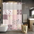 thumbnail image 4 of No Hook Boho Spring Floral Shower Curtain with Snap in Liner Set, Vintage Flowers Patchwork Plaid Pink Waterproof Bathroom Curtains with See Through Top Window, Hotel Style Extra Long 72 x 96 Inch, 4 of 6