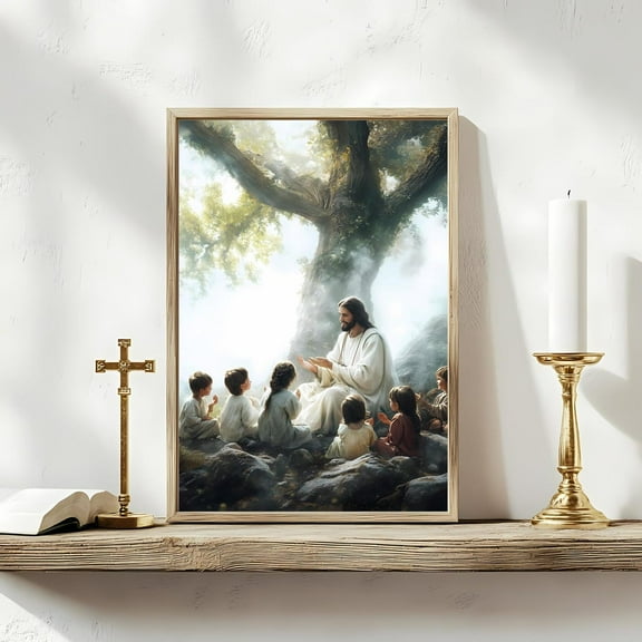 Jesus Teaching Children Print, Christian Wall Art For Kids, Bible Verse Nursery Decor, Let The Children Come, Faith Poster Wall Art, Modern Wall Decor, 8x12 UNFRAMED
