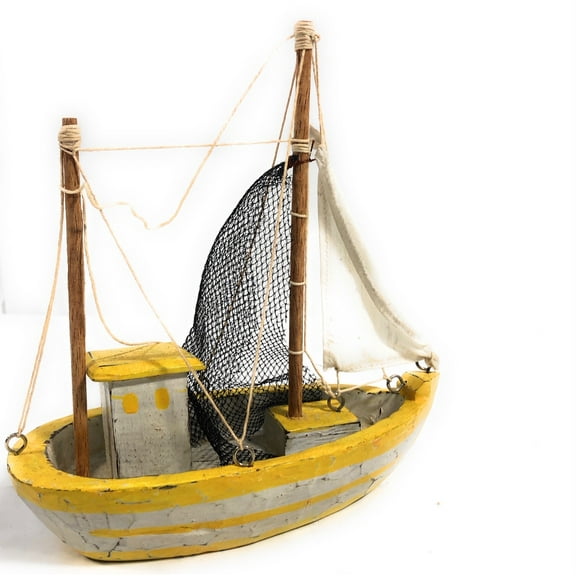 Decorative Fishing Boast 10" - Rustic Coastal Yellow | #ata1800224y