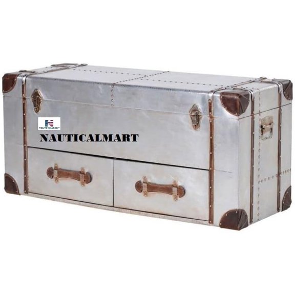Nautical-Mart Hawker Storage Trunk Chest Of Drawers Aluminium Aviator Home Decor