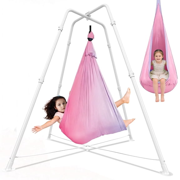 G TALECO GEAR Sensory Swing with Stand, Swing Frame with Pod Swing, Hammock Chair with Stand for Adults Outdoor, X-Shaped Swing Set for Backyard, Indoor Swing for Kids 330LBS, Pink&White